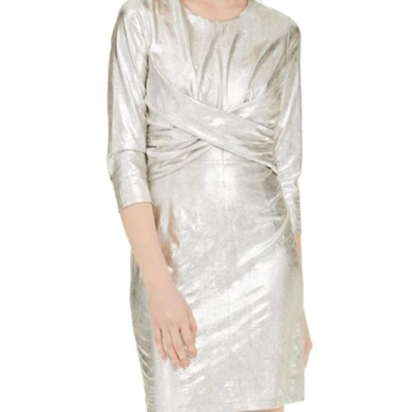 Inc international concepts platinum 1 shiny silver twist front dress size large - Picture 5 of 11